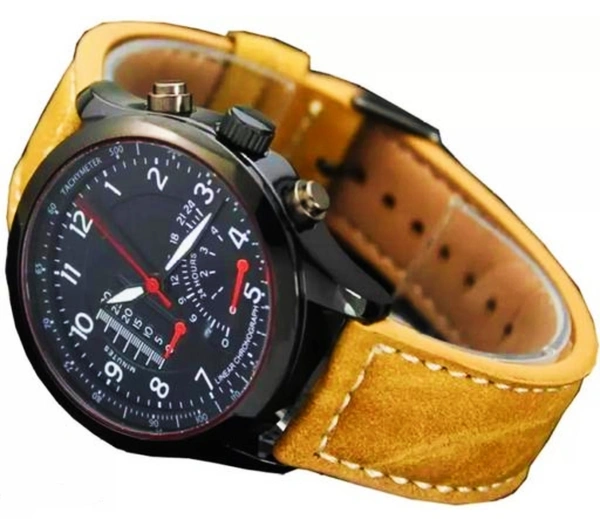 Men Brown Leather Casual Watch  - Free Size