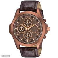 New Round Leather Analog Mens Watch  - Brown, Free Size