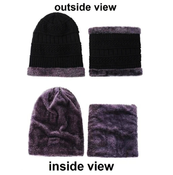 Winter Combo Cap And Muffler Benie Cap Neck Warmer Scarf Unisex Wollen - Mine Shaft, Free Size