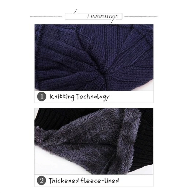 Winter Combo Cap And Muffler Benie Cap Neck Warmer Scarf Unisex Wollen - Red, Free Size