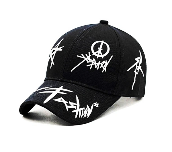 Stylish Baseball Adjustable Printed Black Cap For Boys  - Black, Free Size