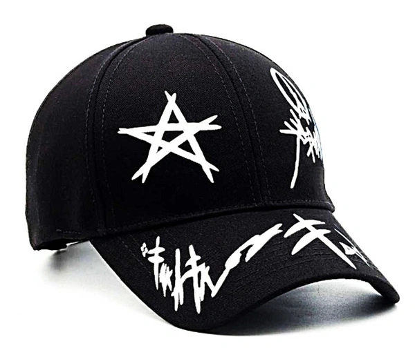 Stylish Baseball Adjustable Printed Black Cap For Boys  - Black, Free Size