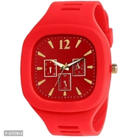 Square Multi Dial Analog Silicon Starp Stylish Watch For Boys - Red, Free Size