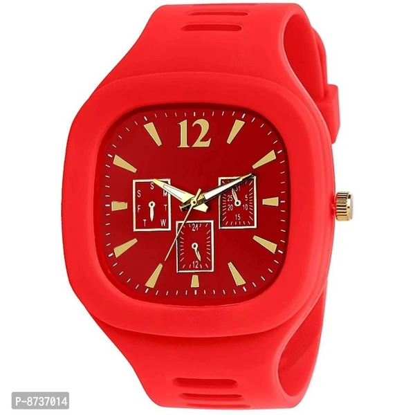 Square Multi Dial Analog Silicon Starp Stylish Watch For Boys - Red, Free Size