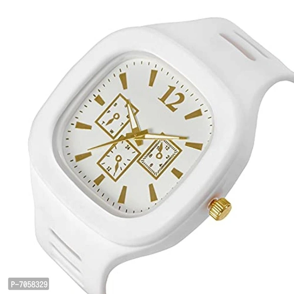 Square Multi Dial Analog Silicon Starp Stylish Watch For Boys - White, Free Size