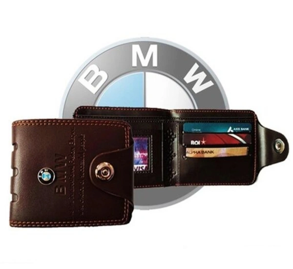 BMW Elegant Brown Artificial Leather Men's Two Fold Wallet - Brown