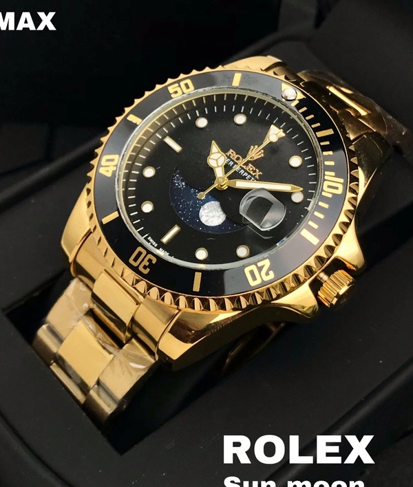 Rolex ♛ Luxurious Premium Sun Moon Max Watch For Mens - Gold