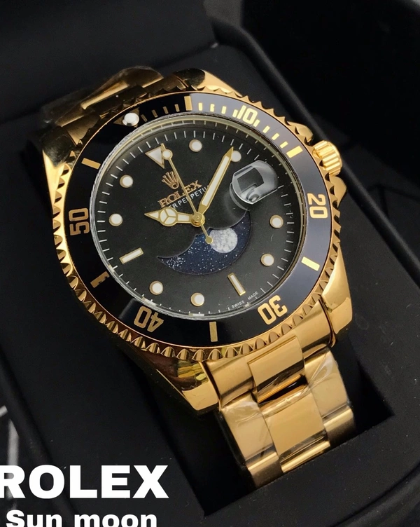 Rolex ♛ Luxurious Premium Sun Moon Max Watch For Mens - Gold