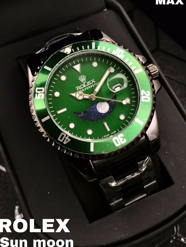 Rolex ♛ Luxurious Premium Sun Moon Max Watch For Mens - Green