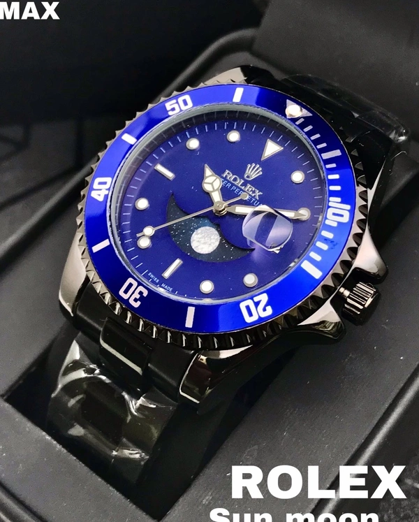 Rolex ♛ Luxurious Premium Sun Moon Max Watch For Mens - Blue