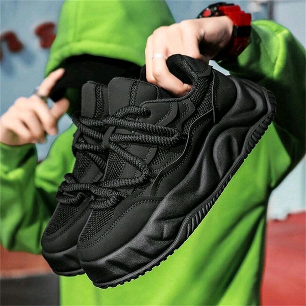 Trendy Black High Heels Sneakers - Black, 9