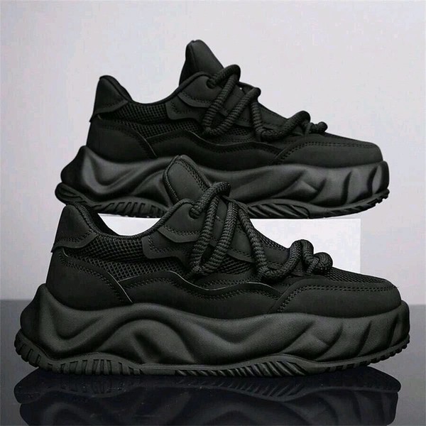 Trendy Black High Heels Sneakers - Black, 10