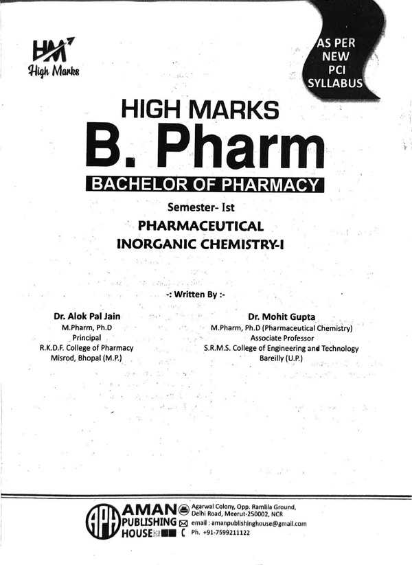 PHARMACEUTICAL INORGANIC CHEMISTY-1 B.PHARMACY FIRST 1ST SEM (AS PER PCI SYLLABUS)