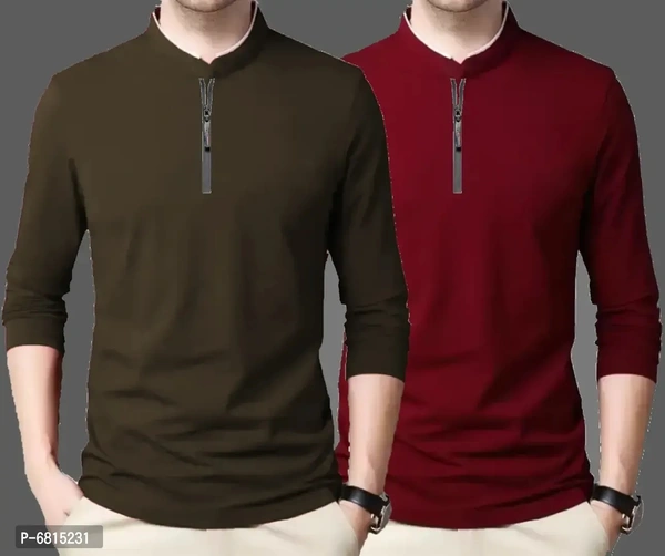 High Neck Men Full Sleev Tshirt Lycra Fabric   - L
