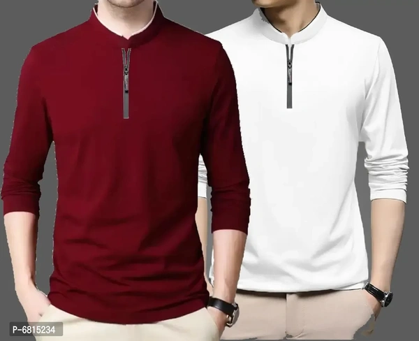 High Neck Men Full Sleev Tshirt Lycra Fabric   - L