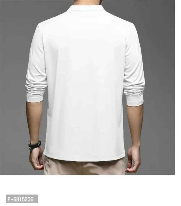 High Neck Men Full Sleev Tshirt Lycra Fabric Sky Blue, White - L