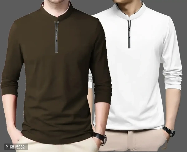 High Neck Men Full Sleev Tshirt Lycra Fabric  Green White - L