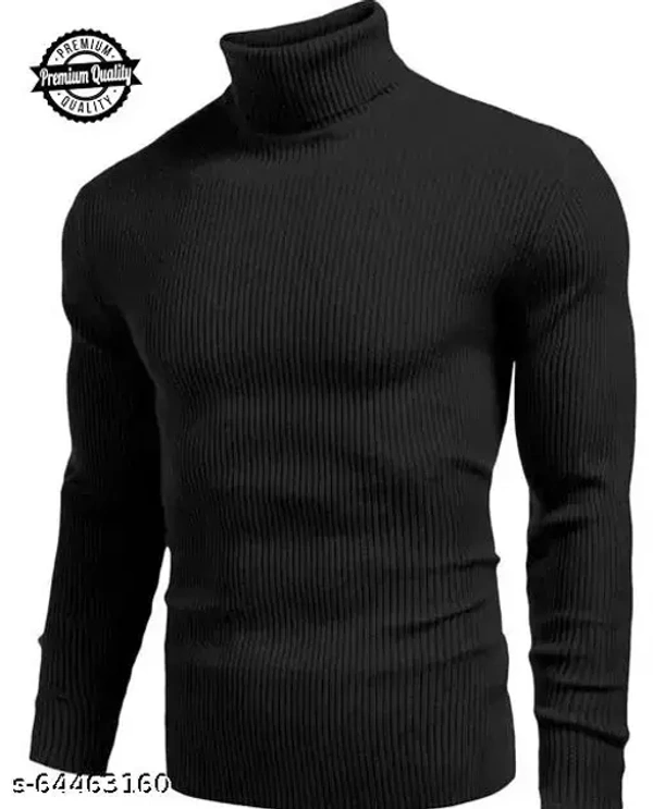 Men High Neck Sweat Shirt (Black)  - L, Black