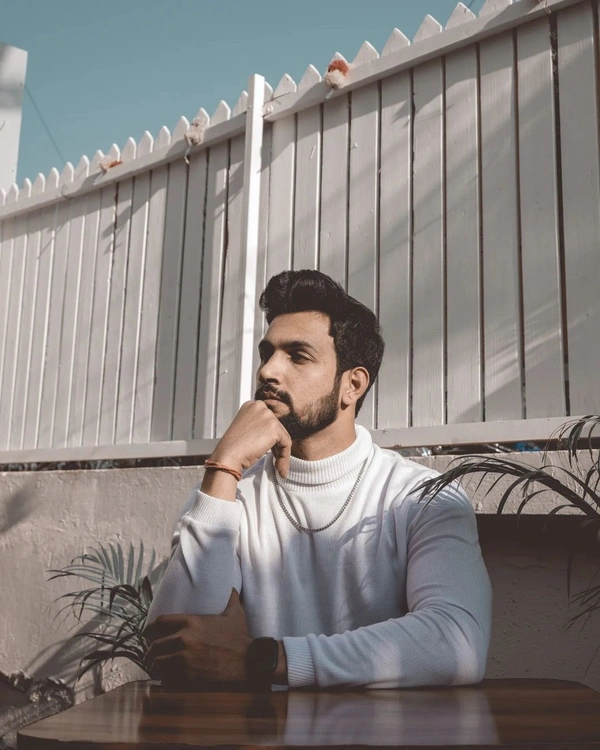Men High Neck Sweat Shirt (White)  - L, White