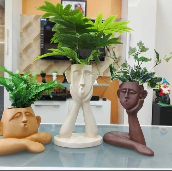 Human Face 3pc Set Planters  - 14  11 And  9 Inch, White