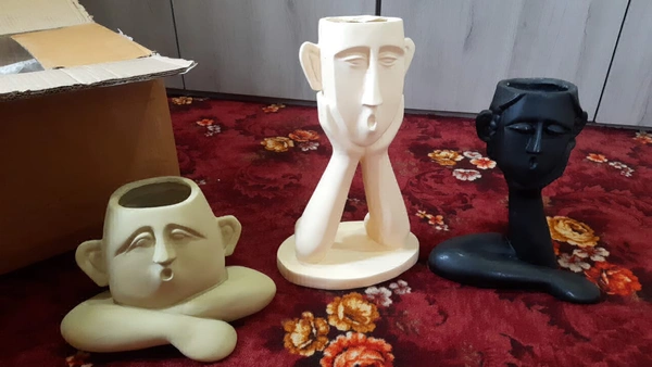 Human Face 3pc Set Planters  - 14  11 And  9 Inch, White