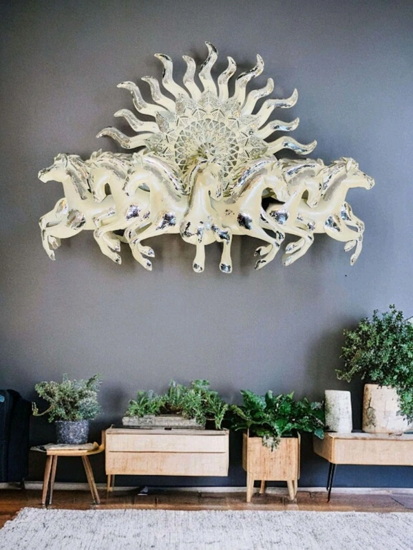 7 Horse's White With LED Lights  - White, Size 58 X 36 Inch