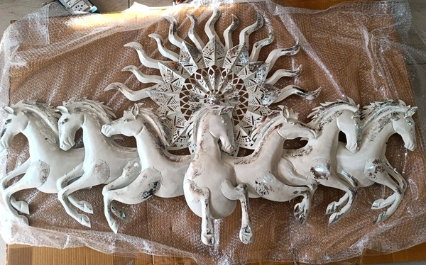 7 Horse's White With LED Lights  - White, Size 58 X 36 Inch