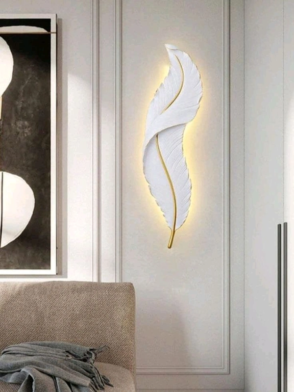 Feather 1pc In Metal With LED Light  - Size - 34 X 8.5 Inch, White