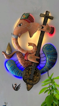 Veena Ganesha LED Wall Art - Size - 24 X 35 Inch