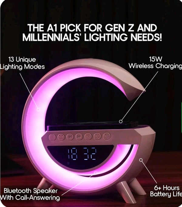 G-shape LED wireless charging speaker lamp