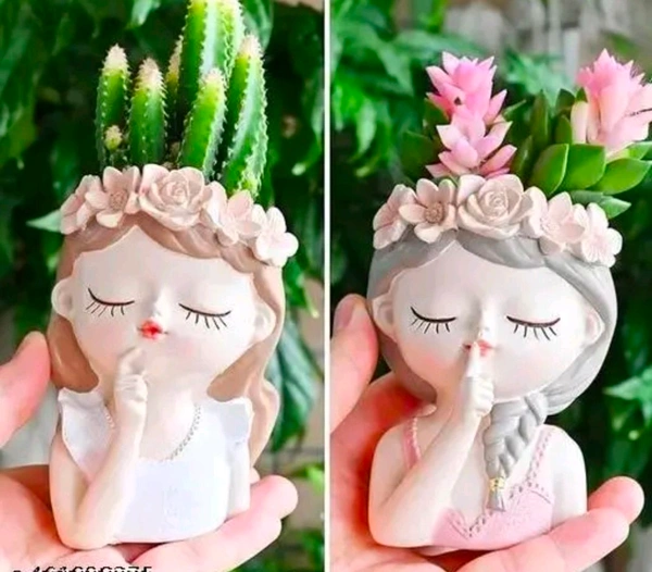 Small Girls Head Planter Ser Of 2pc - Size 5 X 4 Inch