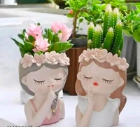 Small Girls Head Planter Ser Of 2pc - Size 5 X 4 Inch