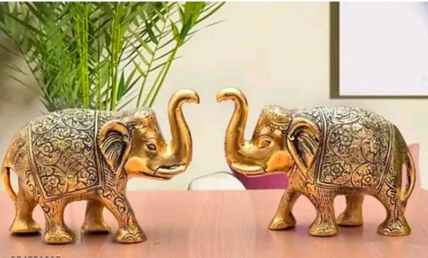 Elephant 2pc Set Golden Antique  - Size 6 Inch