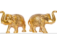 Elephant 2pc Set Golden Antique  - Size 6 Inch