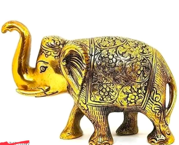 Elephant 2pc Set Golden Antique  - Size 6 Inch