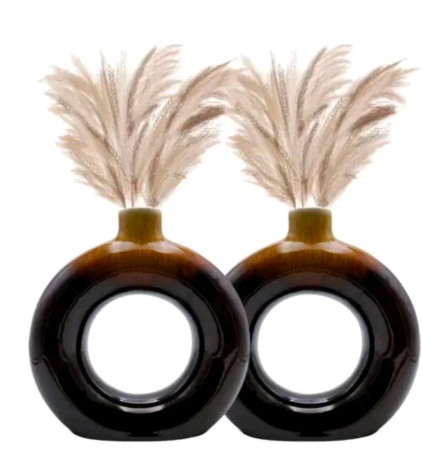 Brown Ceramic Donut Vase 2pc Set