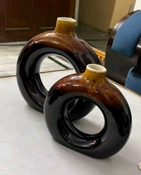 Brown Ceramic Donut Vase 2pc Set