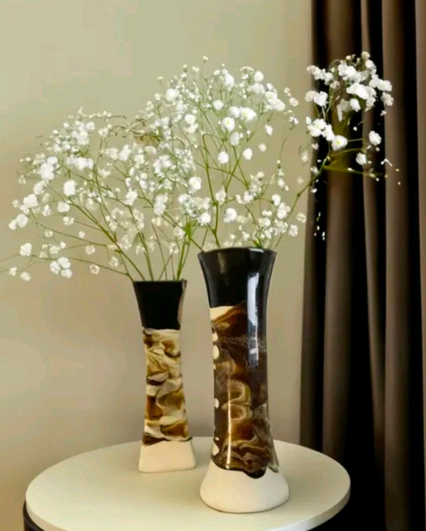 Ceramic Bottel Shape Vase 2pc Set  - Size 8 Inch