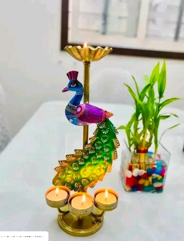 Metal Peacock Tea-light  - Size 12 X 6 Inch