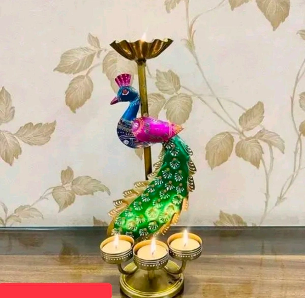 Metal Peacock Tea-light  - Size 12 X 6 Inch