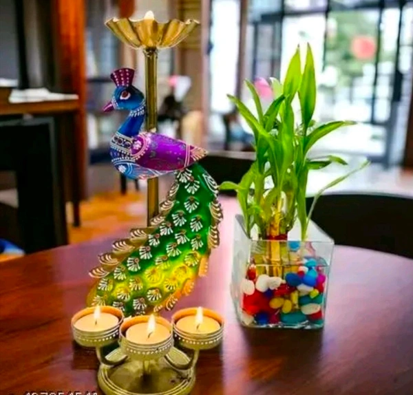 Metal Peacock Tea-light  - Size 12 X 6 Inch
