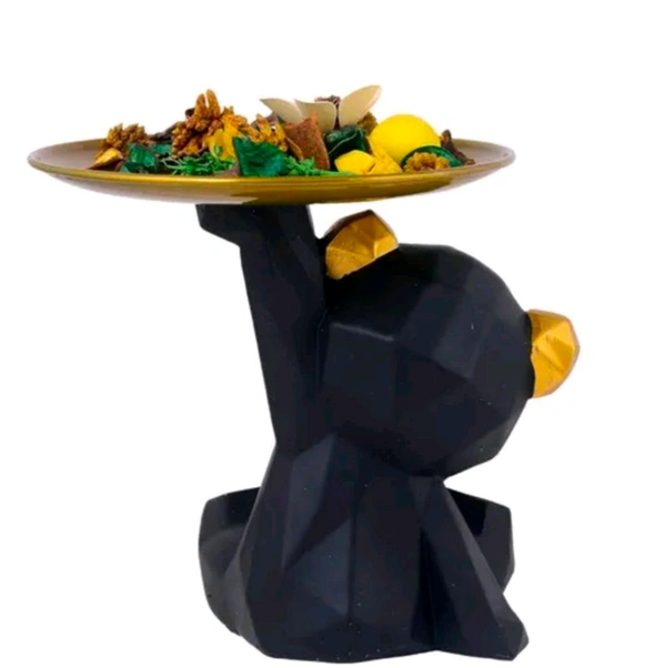 Resin Cool Bear Showpiece Black  - Black, Size 7 Inch