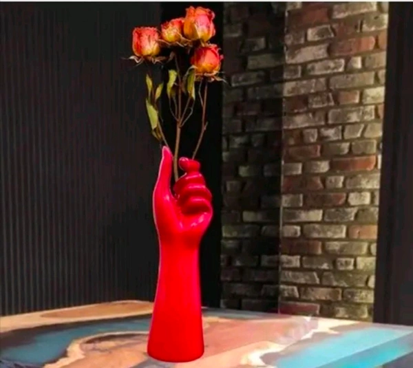 Ceramic Hand Flower Vase Red - Size 10 Inch