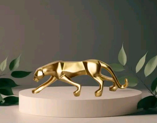 Resin Golden Jaguar Showpiece  - Size - 10 X 4 Inch