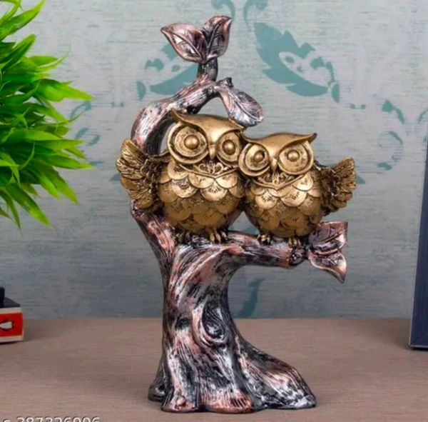 Resin Owl Couple On Tree  - Size 10 X 7 Inch
