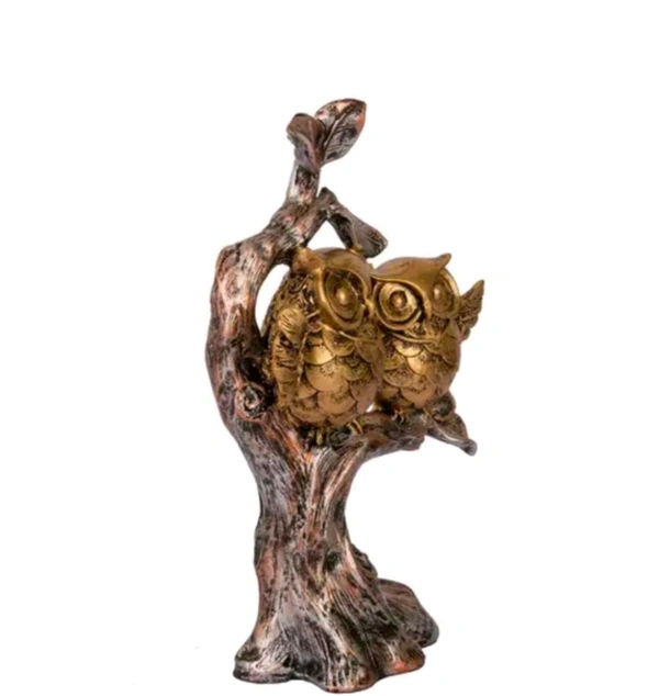 Resin Owl Couple On Tree  - Size 10 X 7 Inch