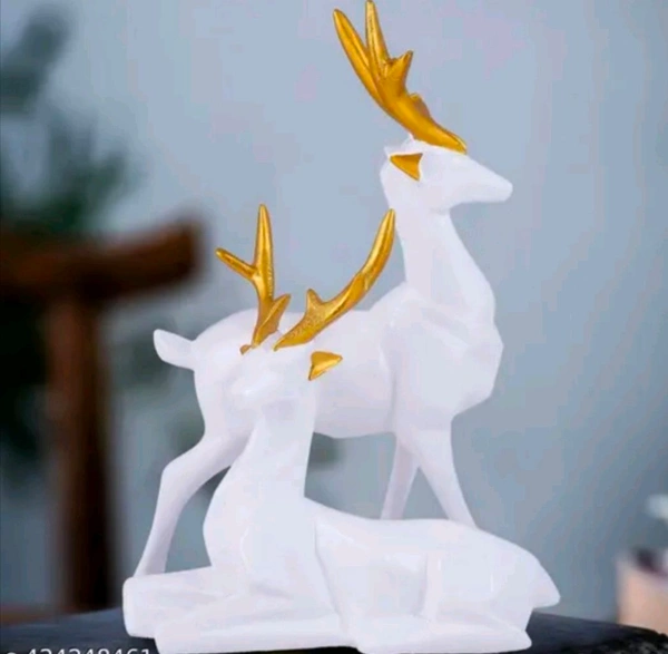 Resin White Deer Showpiece 2pc - White