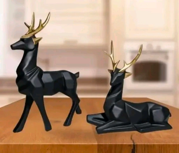 Resin Black Deer Showpiece 2pc - Black