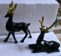 Resin Black Deer Showpiece 2pc - Black