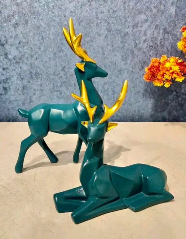 Resin Green Deer Showpiece 2pc - Eastern Blue